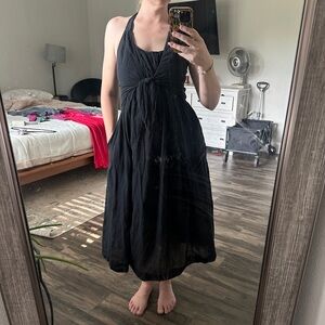 Free People Cotton Smocked Back Midi Dress w/Front Tie